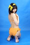  asian ass barefeet barefoot bikini cosplay cute feet hair_ribbon hair_ribbons happy highres kneeling matsunaga_ayaka photo real ribbon side-tie_bikini soles suzumiya_haruhi suzumiya_haruhi_no_yuuutsu swimsuit 