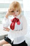  amane_misa blonde_hair blouse cosplay death_note kipi-san photo school_uniform serafuku thigh-highs thighhighs 