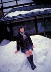  absurdres coat cosplay highres juri_first photo pleated_skirt scarf school_uniform serafuku skirt snow ueno_juri 