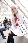  blazer cosplay highres kurenai_maria photo pleated_skirt riori school_uniform silver_hair skirt thigh-highs thighhighs vampire_knight 