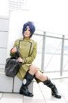  blue_hair boots chrome_dokuro cosplay eyepatch female full_body highres isumi kateikyoushi_hitman_reborn katekyo_hitman_reborn! outdoors photo pleated_skirt skirt solo 