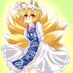  :3 arms_behind_back bad_id bad_pixiv_id blonde_hair fox_tail hat kmkm9696 multiple_tails short_hair solo tabard tail touhou yakumo_ran yellow_eyes 