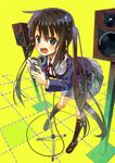  black_eyes black_hair headphones k-on! long_hair microphone microphone_stand nakano_azusa school_uniform solo speaker twintails zaza_(x-can01) 