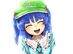  blue_hair closed_eyes hair_bobbles hair_ornament hat kawashiro_nitori magifuro open_mouth smile solo touhou two_side_up 