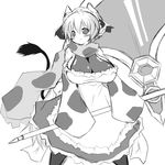  1girl animal_ears axe breasts cleavage cow cow_ears cow_girl cow_tail female horns hotaru-mia huge_breasts huge_greasts original short_hair simple_background solo standing tail weapon white_background 