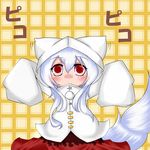  animal_ears hood hoodie inu_rasen inubashiri_momiji lavender_hair long_hair oversized_clothes red_eyes silver_hair skirt solo tail touhou wolf_tail 