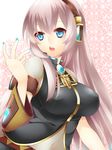  armband blue_eyes breasts headset large_breasts long_hair megurine_luka nail_polish navel open_mouth pink_hair solo vocaloid yutazou 
