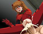  1girl ahegao blue_eyes blush breasts brown_hair circle_anco clitoris clothed_sex cum cum_in_pussy ejaculation fucked_silly highres large_breasts long_hair neon_genesis_evangelion no_panties open_mouth orange_hair penis plugsuit pussy rolleyes rolling_eyes saliva sex soryu_asuka_langley spread_legs sweat tears testicles tongue tongue_out torn_clothes uncensored vaginal 