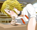  14mm blonde_hair blush censored cum fellatio onizuka_hime oral school_uniform short_hair sket_dance 