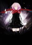  bad_id bad_pixiv_id blue_eyes dress guilty_crown hair_ornament hairclip heterochromia highres nongtles pink_eyes pink_hair red_scarf scarf solo thighhighs twintails yuzuriha_inori 