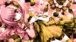  1girl amber_eyes blush chocolate dress female flower food green_eyes hands_together heart lingerie lolita_fashion long_hair pink_hair ribbon rose smile solo sweets thighhighs underwear valentine valentines yellow_eyes zettai_ryouiki 