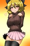  alternate_costume black_legwear blonde_hair bow breasts dsk hair_bow heart kurodani_yamame large_breasts miniskirt ribbed_sweater skirt solo sweater thighhighs touhou zettai_ryouiki 