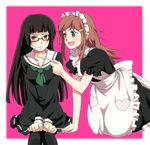  :&lt; :d angry apron black_hair black_legwear blue_eyes brown_eyes chiaki_kurihara feeding glasses hair_ornament hairpin hime_cut katou_marika long_hair maid maid_headdress miniskirt_pirates multiple_girls open_mouth pink_hair school_uniform smile spoon thighhighs touka_(dolce_mix) 