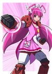  bad_id bad_pixiv_id bow choker clenched_hands cure_happy fighting_stance fusion gundam gundam_age gundam_age-1 gundam_age-1_titus hoshizora_miyuki magical_girl mecha_musume mechanical_arms mechanical_legs naruru_(akanex829) parody pink pink_background pink_bow pink_choker pink_eyes pink_hair pink_skirt precure skirt smile_precure! solo tiara twintails 