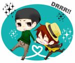  2boys bandage bandages brown_hair chibi durarara!! kadota_kyohei male male_focus multiple_boys rokujo_chikage short_hair 