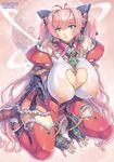  boots breasts character_request copyright_request cover cover_page covered_nipples earrings frills green_eyes highres huge_breasts jewelry long_hair long_sleeves mogudan pink_hair solo thighhighs twintails wet 
