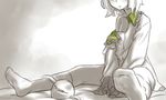  bad_id bad_pixiv_id eyeball feet greyscale head_out_of_frame komeiji_koishi monochrome off_shoulder open_mouth saliva shibasaki_shouji sitting sketch socks solo spot_color third_eye touhou waking_up 