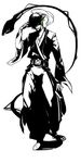  1boy arc_system_works blazblue green_hair hat hazama japanese_clothes male male_focus monochrome smile solo yellow_eyes 
