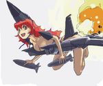  aircraft airplane ass ass-fire barefoot bomb f-111_aardvark fire flame jet long_hair military no_panties oekaki open_mouth original pinzu red_hair solo teeth torching yellow_eyes 