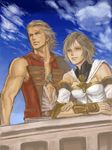  1girl arisue_kanako ashelia_b'nargin_dalmasca bare_shoulders basch_fon_ronsenburg blonde_hair breasts brown_eyes brown_hair final_fantasy final_fantasy_xii looking_away medium_breasts muscle scar short_hair smile vest 