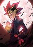  ankh crazy_eyes facial_mark forehead_mark full_moon hand_in_pocket jewelry male_focus millennium_puzzle moon multicolored_hair raku_(howdy) red_eyes solo yami_yuugi you_gonna_get_raped yuu-gi-ou yuu-gi-ou_(touei) 