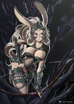  animal_ears armor arrow big_breasts bikini_armor bow bow_(weapon) breasts bridal_gauntlets brown brown_hair bunny_ears claws cleavage clothed clothing dark_skin female final_fantasy final_fantasy_xii forest fran gauntlets hair helmet hi_res kawa-v long_ears long_hair long_nails nails navel pelvic_curtain pose rabbit_ears rabbitgirl red_eyes solo standing stomach thighs tree unconvincing_armor video_games viera weapon white_hair wood 