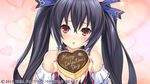  black_hair blush chocolate choujigen_game_neptune compile_heart heart heart_background idea_factory neptune_(series) noire official_art red_eyes solo valentine valentines_day 