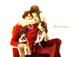  3girls blue_eyes brown_hair child family fate/zero fate_(series) hug long_hair matou_sakura multiple_girls scr.e short_hair short_twintails siblings sisters sitting toosaka_aoi toosaka_rin toosaka_sakura toosaka_tokiomi twintails younger 