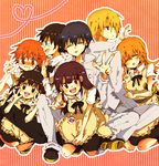  4girls apron chef everyone inami_mahiru kanlee multiple_boys multiple_girls satou_jun souma_hiroomi sword takanashi_souta taneshima_popura todoroki_yachiyo trembling v waiter waitress weapon working!! yamada_aoi 