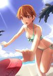  bad_id bad_pixiv_id bare_shoulders beach bikini breasts brown_eyes brown_hair cleavage collarbone face foreshortening frisbee hair_ornament hairclip hands heart inami_mahiru leaning_forward long_legs medium_breasts solo swimsuit working!! xiangtu 