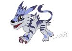  blue canine chibi claws cute digimon fur garurumon kimuria male mammal markings solo tail teeth white white_fur wolf 