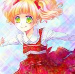  bad_id bad_pixiv_id blonde_hair bow dress green_eyes hair_bow hasuno original short_twintails smile twintails 