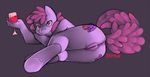  333456 alcohol anthro anthrofied anus berry_punch_(mlp) beverage butt chubby cutie_mark equine female friendship_is_magic glass grey_background hair horse looking_at_viewer lying mammal my_little_pony on_side plain_background pony purple_eyes purple_hair pussy solo wine 