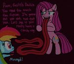  ball_gag bdsm bondage bound cutie_mark dialog dialogue english_text equine eye_contact female feral friendship_is_magic gag horse lesbian long_tongue looking_at_each_other mammal my_little_pony pinkamena_(mlp) pinkie_pie_(mlp) pony rainbow_dash_(mlp) standing tail text tongue valocdarkmyre what 