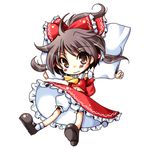  bad_id bad_pixiv_id bow brown_hair chibi hair_bow hakurei_reimu looking_at_viewer lowres meiya_neon simple_background solo touhou white_background 