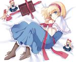  alice_margatroid bad_id bad_pixiv_id blonde_hair blue_eyes book boots capelet cierra_(ra-bit) doll dress frills grimoire grimoire_of_alice hairband hourai_doll looking_at_viewer lying on_side open_mouth shanghai_doll solo touhou wrist_cuffs 