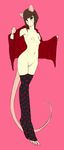  &hearts; breasts brown_hair clothed clothing cute female flashing hair legwear looking_at_viewer mammal mouse pink_background plain_background pussy red_eyes rodent seductive skimpy solo standing stockings undressing 