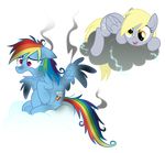  absurd_res alpha_channel blonde_hair cloud cutie_mark derpy_hooves_(mlp) duo electricity equestria-prevails equine female feral friendship_is_magic hair hi_res horse lightning mammal multi-colored_hair my_little_pony pegasus plain_background pony rainbow_dash_(mlp) rainbow_hair scorch_mark scorch_marks transparent_background wings 