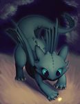  black_scales blue_eyes cub dragon falvie feral how_to_train_your_dragon male night night_fury solo tail toothless wings young 