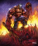  abs amazing biceps blood brutal_death chain circumcised clothing demon glowing glowing_eyes gore human male mammal mask monster muscles pants pecs rick_taylor robduenas scar splatterhouse terror_mask topless torn_clothing video_games weapon yellow_eyes 