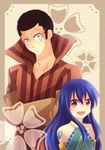  arms_behind_back black_hair blue_hair brown_eyes crossed_arms doranbolt_(fairy_tail) earring earrings fairy_tail flower fuchise grey_eyes hands_behind_back high_collar jewelry long_hair mest_(fairy_tail) piercing scar smile tattoo wendy_marvell 