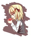  apple blonde_hair food fruit open_mouth profile rumia shamo_(koumakantv) short_hair solo touhou 