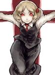  amagaya_(rat-tat-tat) bad_id bad_pixiv_id blonde_hair cross evil_smile outstretched_arms rumia short_hair smile solo spread_arms touhou 