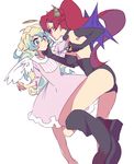  angel angel_wings bad_id bad_pixiv_id boots breasts chin_grab demon_girl demon_wings dress gloves halo horns knee_boots large_breasts legs leotard linaria_(ookinahitomi) long_legs multicolored_hair multiple_girls nia_teppelin red_hair tengen_toppa_gurren_lagann thighs two-tone_hair wings yoko_littner 