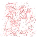  :d animal_ears bad_id bad_pixiv_id box chen chikuwa_(tks) child closed_eyes hat holding_hands monochrome multiple_girls oekaki open_mouth parasol petals smile touhou umbrella walking yakumo_ran yakumo_yukari 