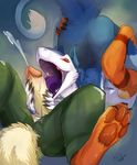  69 anthro arcanine canine claws clothing cum cumshot dragonasis erection gay leonardo_(character) licking male mammal murrkus nintendo open_mouth oral oral_sex orgasm pants penis pok&#233;mon pok&eacute;mon sergal sex smile tongue video_games 