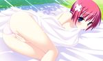  ass azel blue_eyes blush breasts clothed_masturbation day hair_ornament kannagi_rei lying masturbation masturbation_through_clothing nipple_slip nipples on_side outdoors panties pink_hair pink_panties short_hair small_breasts solo twinkle_crusaders underwear 