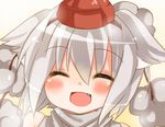  animal_ears bad_id bad_pixiv_id close-up closed_eyes face fang hat inubashiri_momiji open_mouth pikojirokurao short_hair silver_hair smile solo tokin_hat touhou wolf_ears 