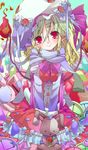  :&gt; alternate_costume animal_ears bad_id bad_pixiv_id blonde_hair bow bunny bunny_ears buttons fire flandre_scarlet flower hat highres large_buttons long_hair pointy_ears red_eyes red_flower red_rose rose scarf shunsuke smile solo stuffed_animal stuffed_bunny stuffed_toy touhou 