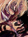  1boy aotsuki_ushio blonde_hair blue_eyes claws demon fangs long_hair monster polearm spear spears tora_(ushio_to_tora) ushio_to_tora weapon 